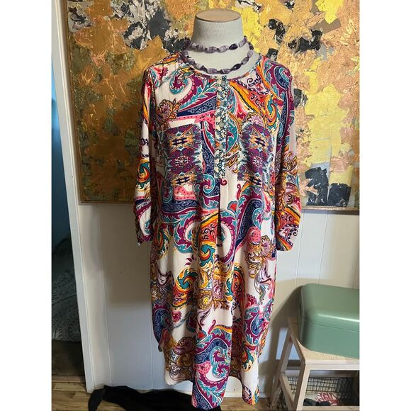 Fig & Flower colorful Paisley shift dress XL - Picture 2 of 9